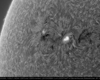 Die Sonne mit zwei Protuberanzen, fotografiert am 26. M&auml;rz 2022
