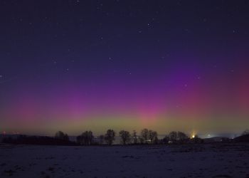Am 20.01.2026 war wieder mal Polarlicht-Alarm! Gegen 20.00 Uhr verzauberte dieses wunderbare Leuchten den Himmel &uuml;ber der Burgruine Murach (der auff&auml;llige Leuchtspot rechts neben den B&auml;umen)!