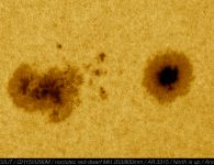 Die aktive Region 3315 auf der südl. Hemisphäre der Sonne vom 29. Mai 2023 im Weisslicht Die aktive Region 3315 auf der südl. Hemisphäre der Sonne vom 29. Mai 2023 im Weisslicht